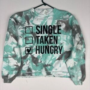 Hungry Single Taken Women's Small Sweatshirt Tie Dye Gray Mint Cropped Crew Neck